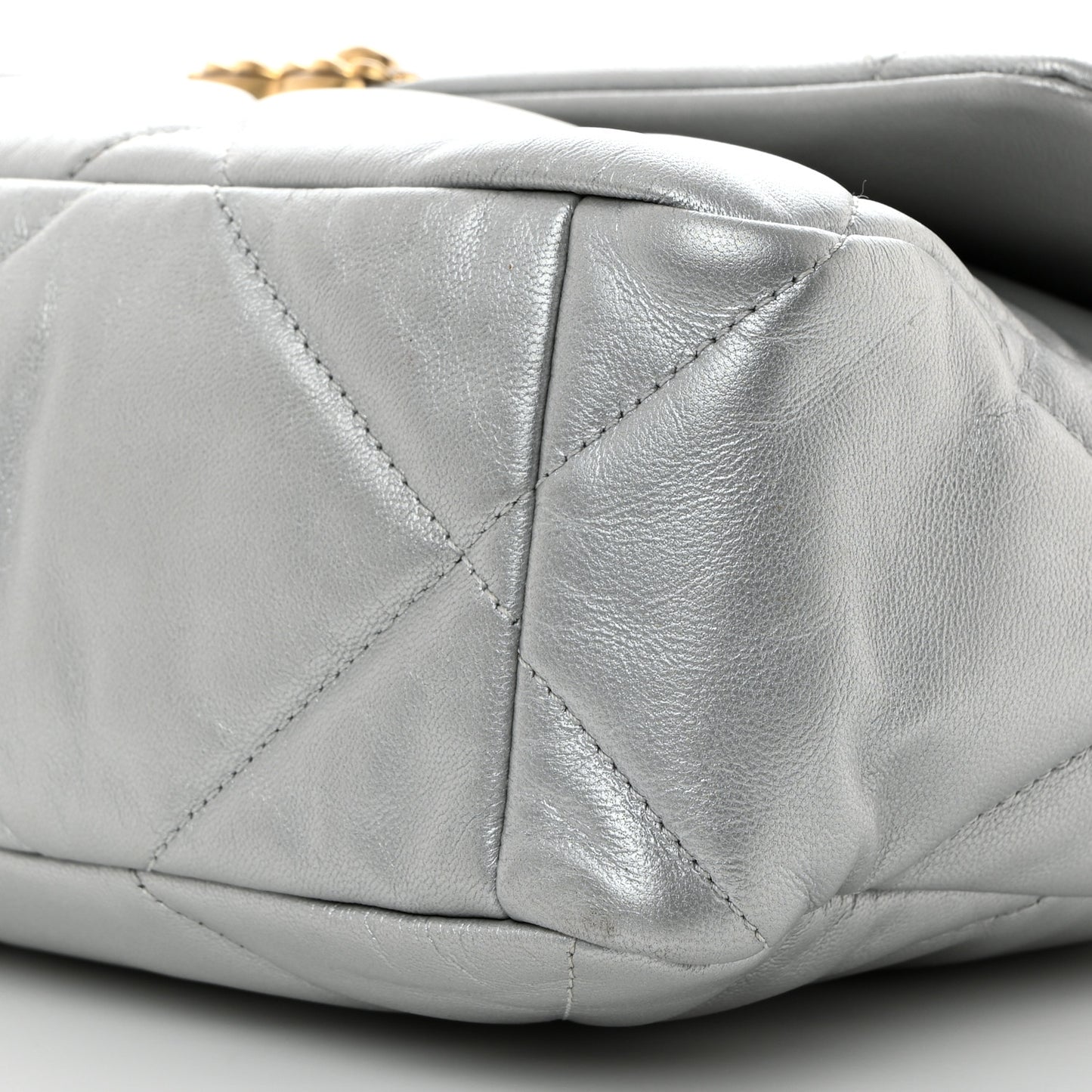 Metallic Goatskin Quilted Large Chanel 19 Flap Silver