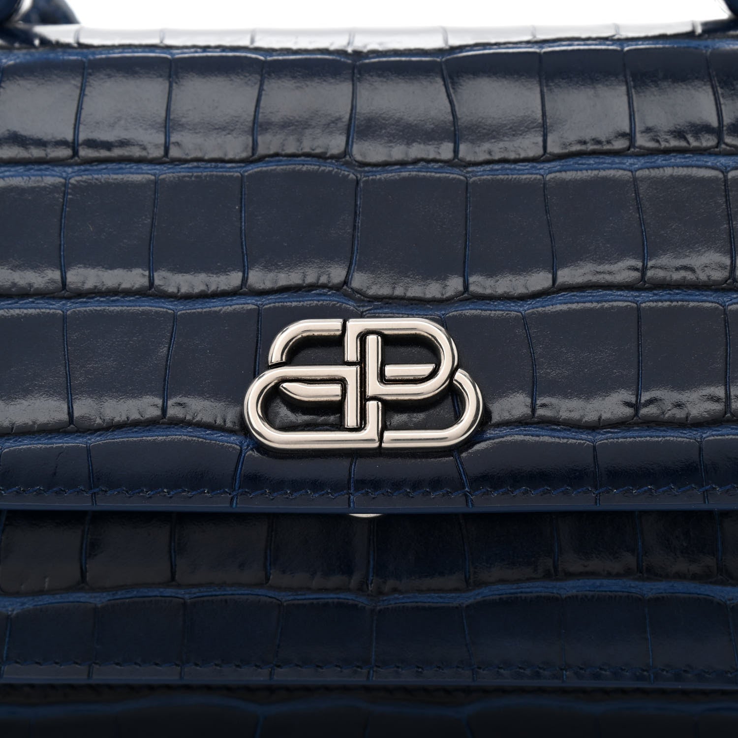 Balenciaga Shiny Calfskin Crocodile Embossed XS Sharp Top Handle Bag Navy 8 of 10