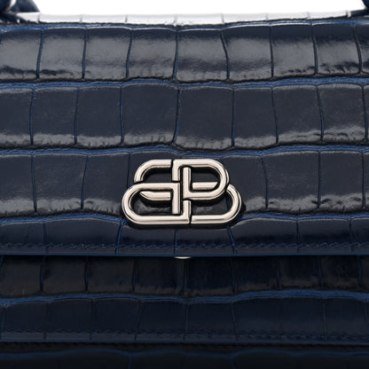 Balenciaga Shiny Calfskin Crocodile Embossed XS Sharp Top Handle Bag Navy 8 of 10