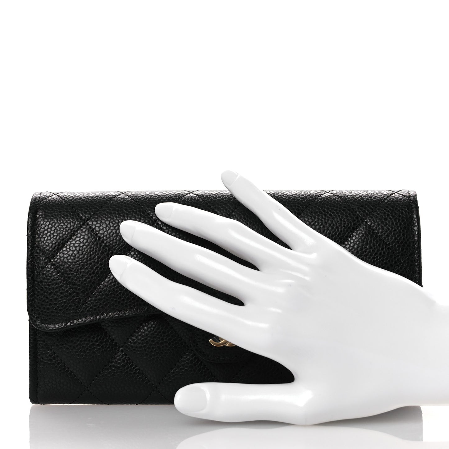 Caviar Quilted Large Gusset Flap Wallet Black