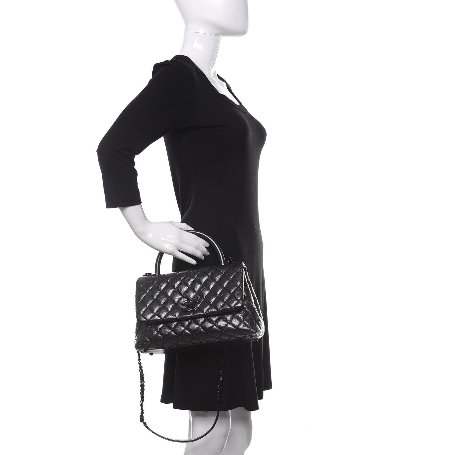 Aged Calfskin Quilted Small Coco Handle Flap So Black
