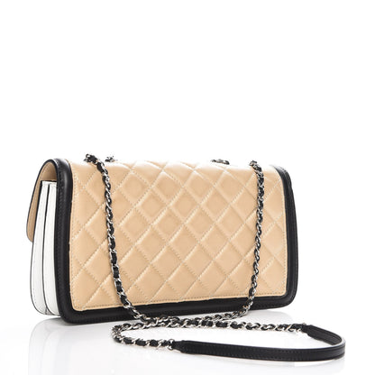Chanel Lambskin Quilted Tri-Color Flap Beige Black 3 of 8
