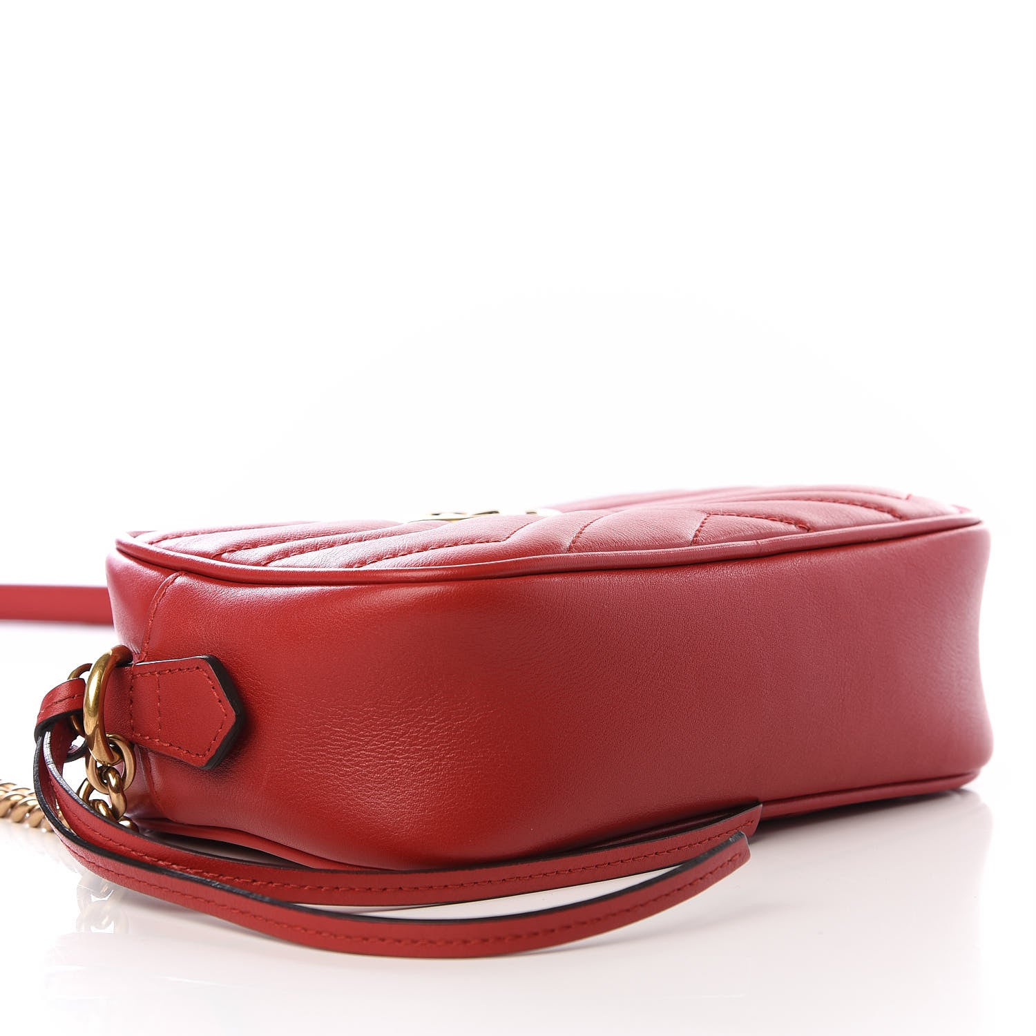 Gucci Calfskin Matelasse Mini GG Marmont Chain Shoulder Bag Hibiscus Red 3 of 8