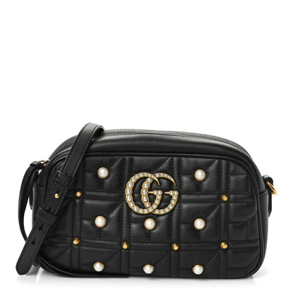 Gucci Calfskin Matelasse Studded Small Pearly GG Marmont Chain Shoulder Bag Black 1 of 10