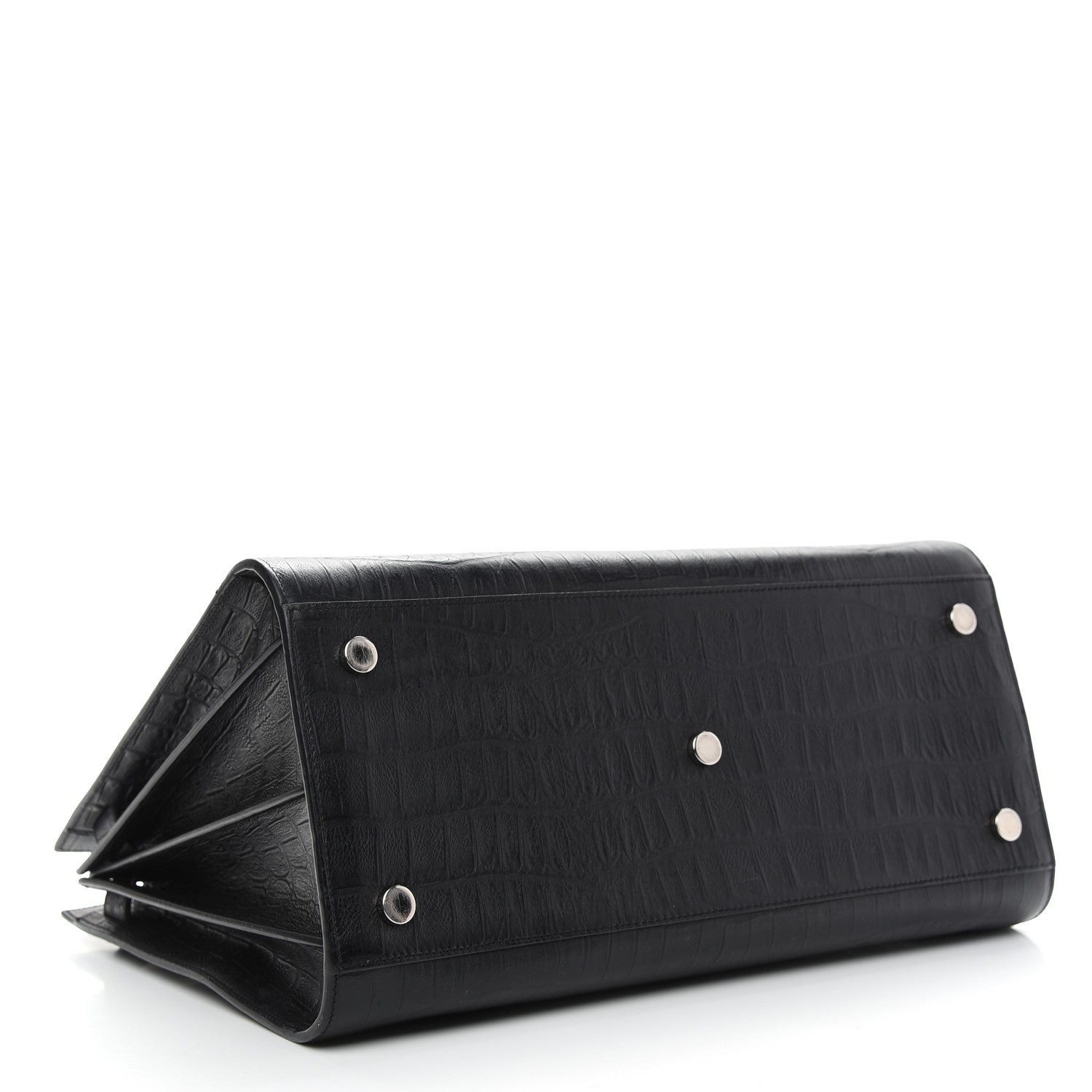 Saint Laurent Calfskin Crocodile Embossed Large Sac De Jour Carryall Black 4 of 10