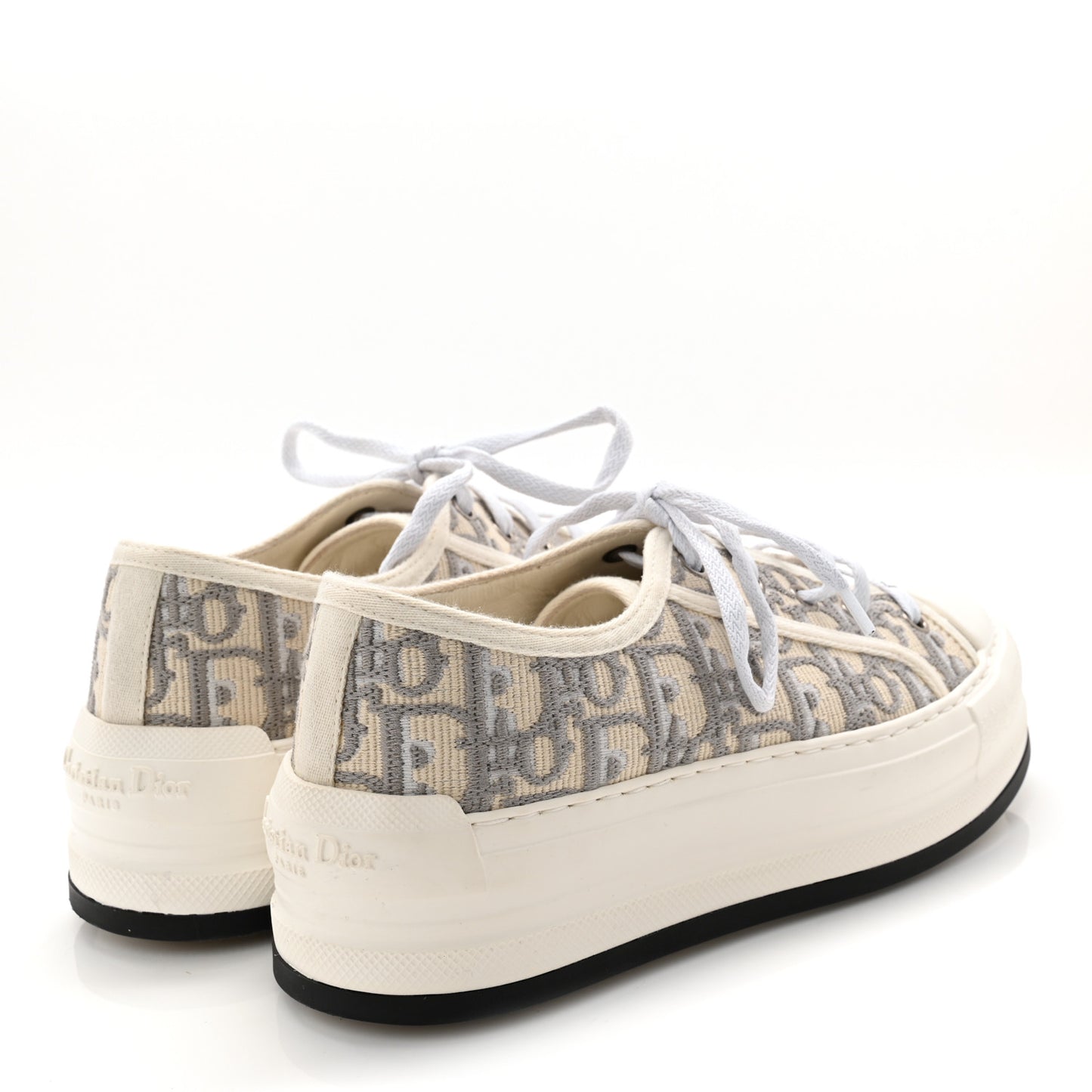 Canvas Oblique Walk'N'Dior Low Top Platform Sneakers 36.5 Grey Stone