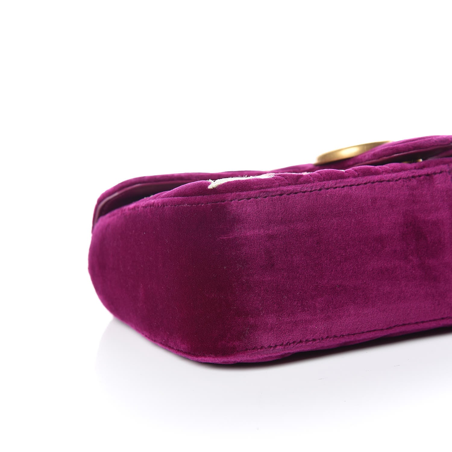 Gucci Velvet Matelasse Embroidered Small GG Marmont Shoulder Bag Fuchsia Violet Cyclamen 5 of 9