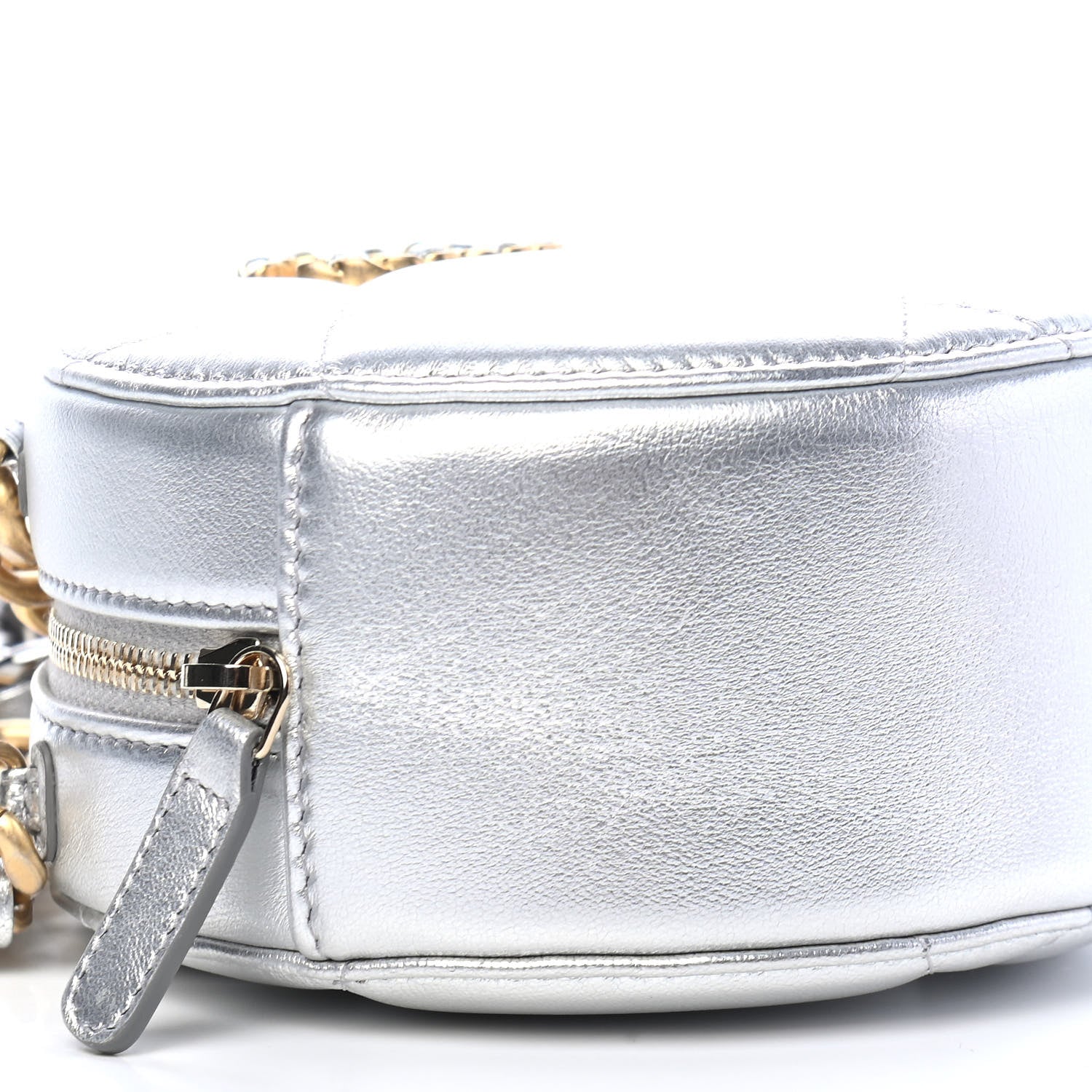 Chanel Metallic Lambskin Quilted Chanel 19 Round Clutch With Chain Silver 8 of 9