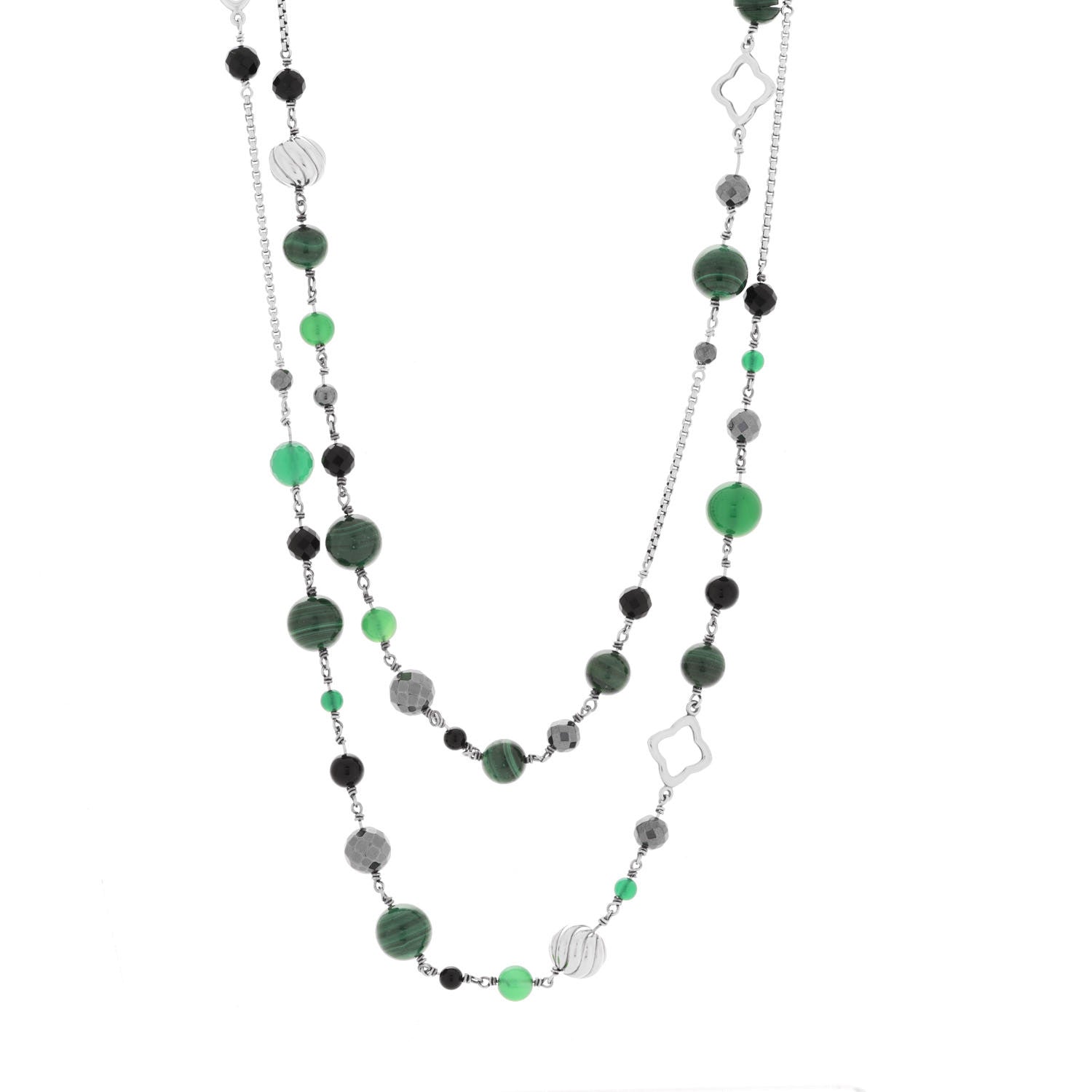 David Yurman Sterling Silver Black Onyx Malachite Chalcedony Hematine Bijoux Necklace 1 of 5