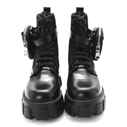 Prada Spazzolato Rois Re-Nylon Metal Triangle Logo Monolith Pouch Pocket 55mm Boots 38.5 Black 3 of 9