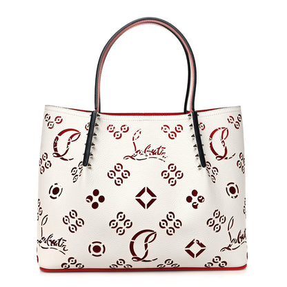 Christian Louboutin Calfskin Loubinthesky Small Perforated Cabarock Spikes Tote Snow 1 of 9