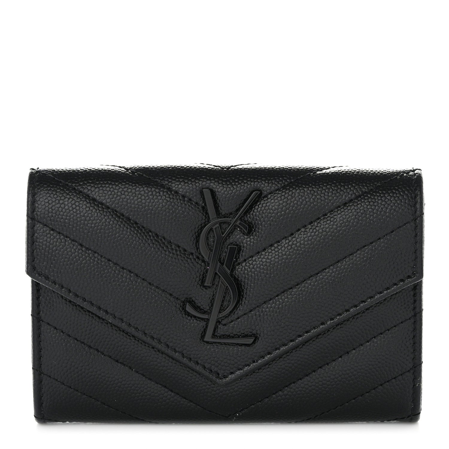 Saint Laurent Grain De Poudre Matelasse Chevron Small Monochrome Monogram Envelope Wallet Black 1 of 9