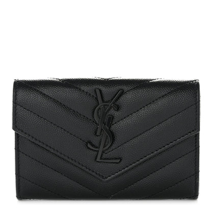 Saint Laurent Grain De Poudre Matelasse Chevron Small Monochrome Monogram Envelope Wallet Black 1 of 9