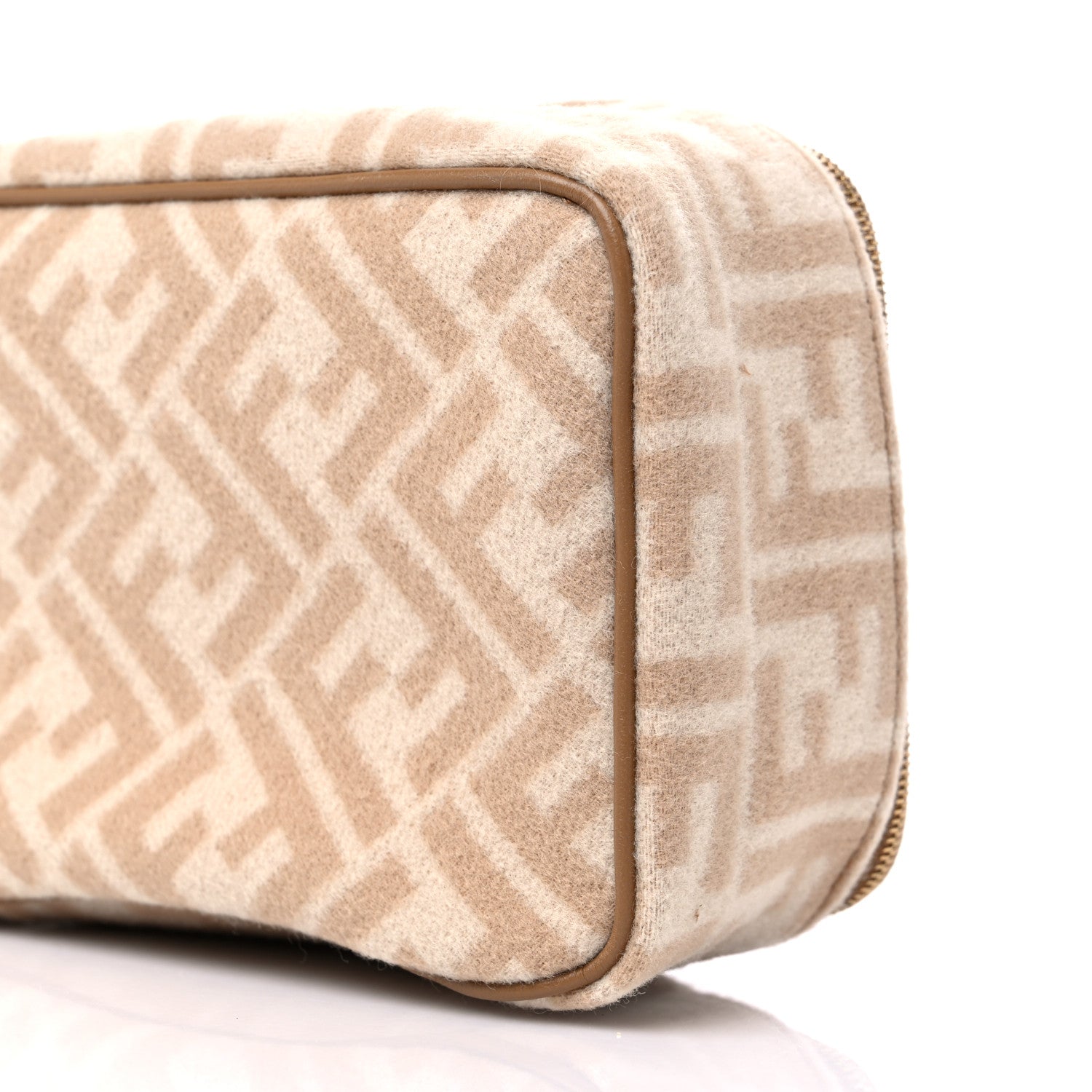 Fendi Wool FF 1974 Cosmetic Case Beige Cammello Sand 9 of 10