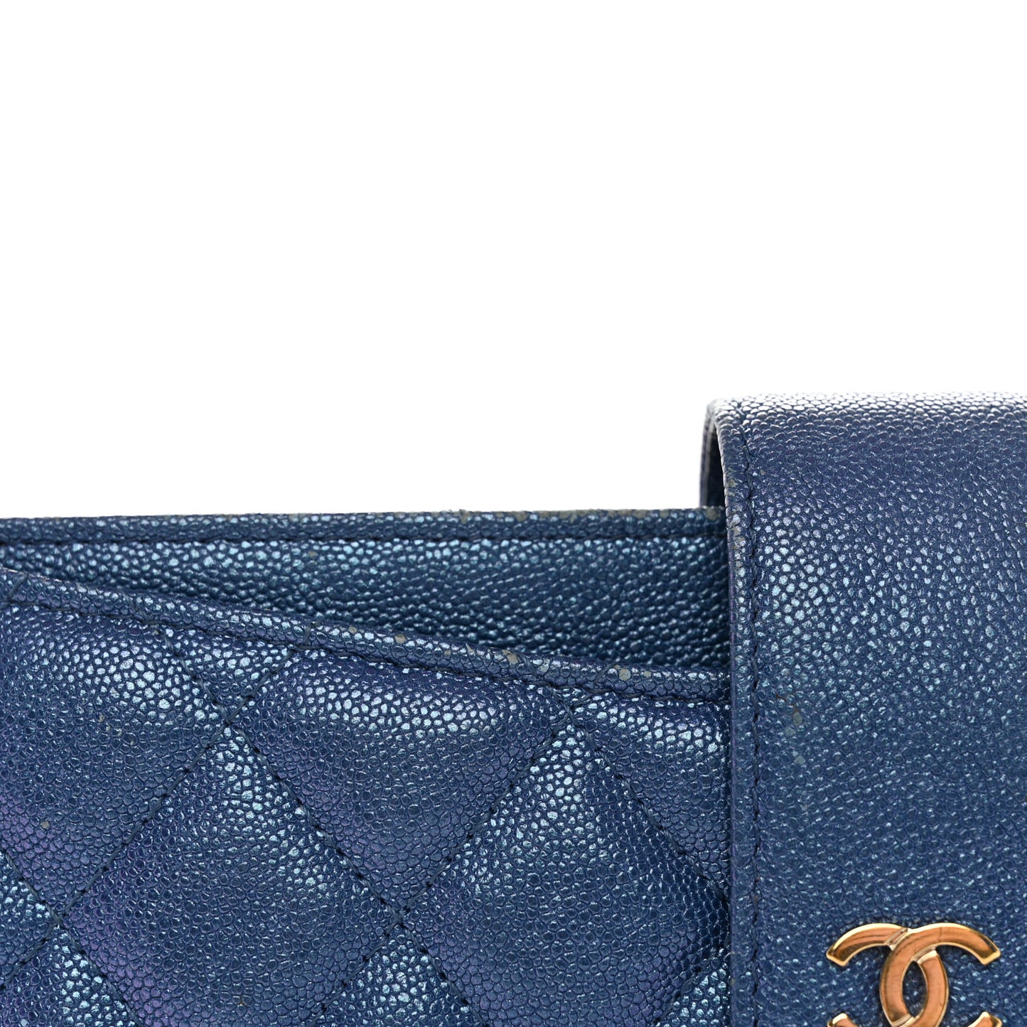 Iridescent Caviar Quilted Classic Strap Pouch Dark Blue