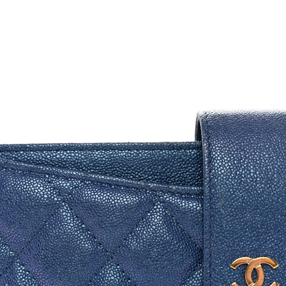 Chanel Iridescent Caviar Quilted Classic Strap Pouch Dark Blue 10 of 16