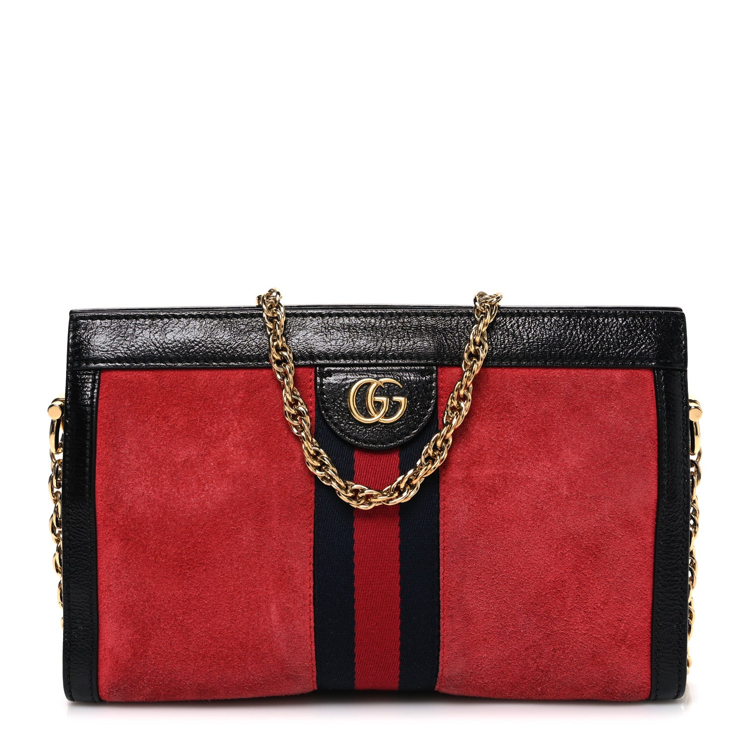 Gucci Suede Patent Web Small Ophidia Chain Shoulder Bag Hibiscus Red Black 1 of 10
