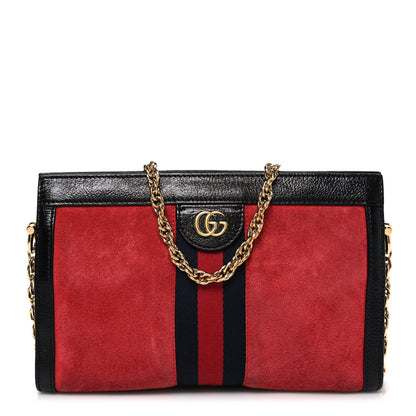 Gucci Suede Patent Web Small Ophidia Chain Shoulder Bag Hibiscus Red Black 1 of 10
