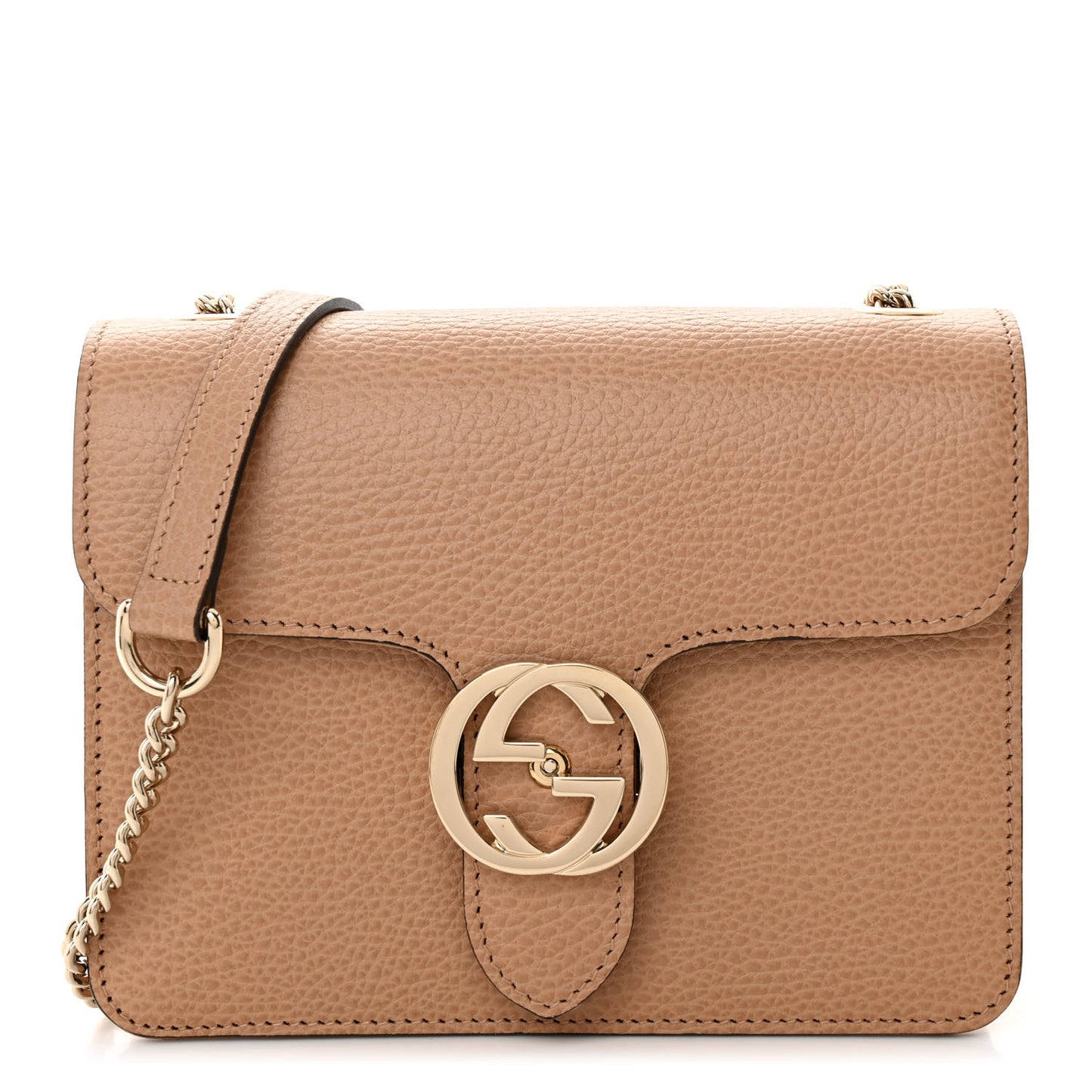 Dollar Calfskin Small Interlocking G Shoulder Bag Camelia