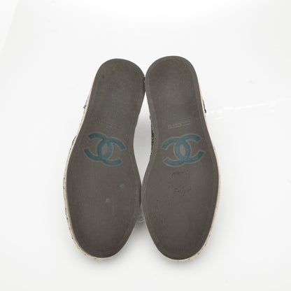 Chanel Cotton Lace Up Espadrilles 37 Dark Green Black 5 of 8