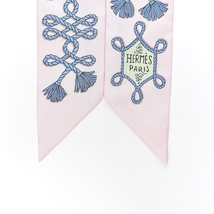Hermes Silk Galons Et Brandebourg Twilly Rose Pale Bleu Jean 2 of 4