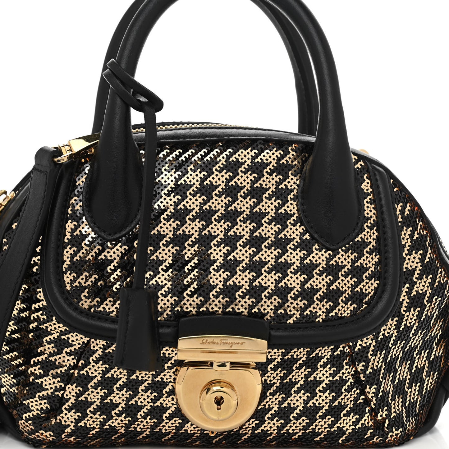 Calfskin Sequin Small Fiamma Bag Black Gold