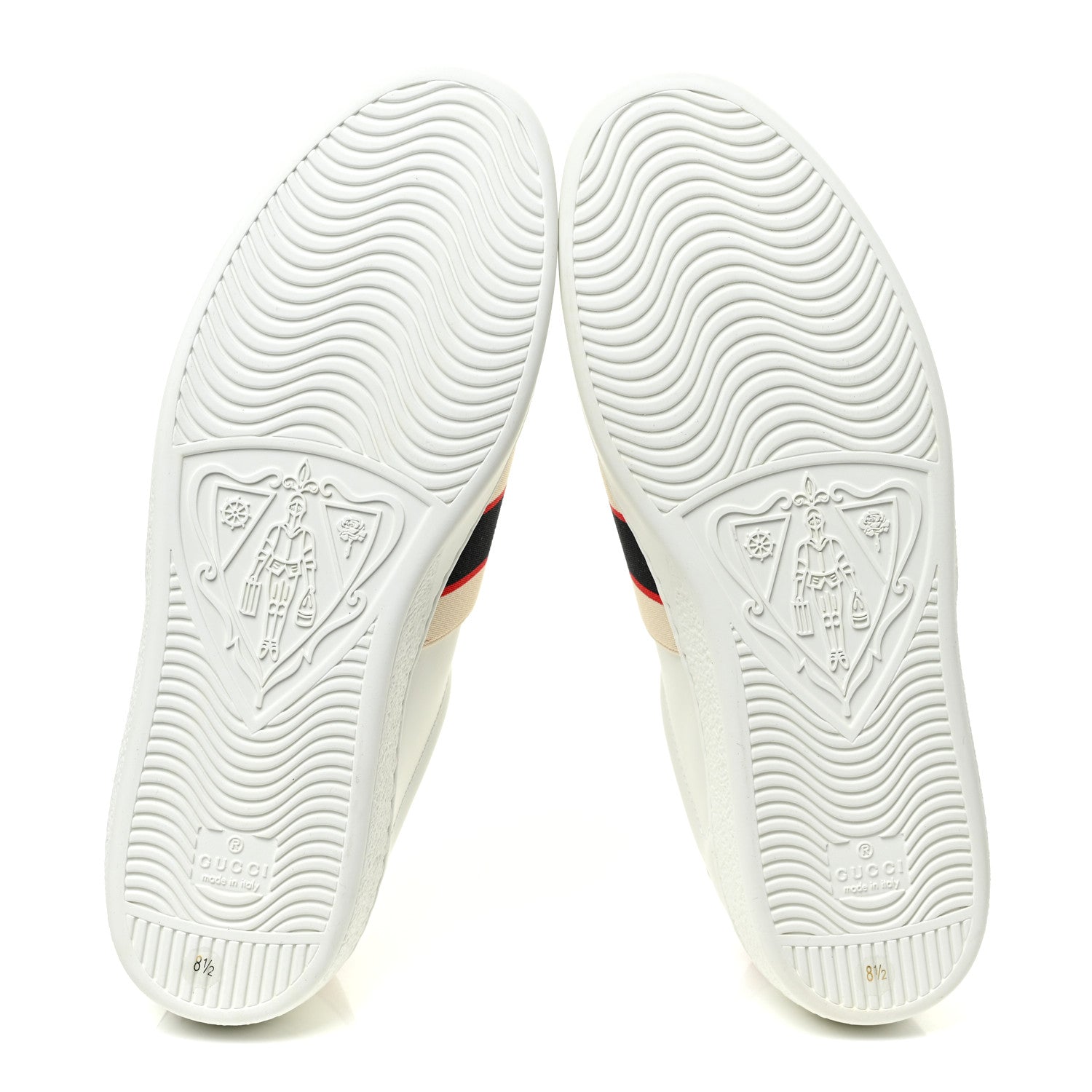 Gucci Calfskin Stripe Mens New Ace Sneakers 8.5 White Ecru Red Flame 6 of 9