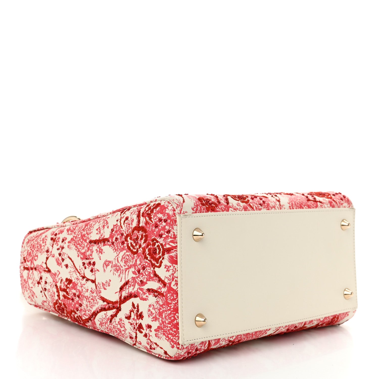 Christian Dior Lambskin Embroidered Floral Toile de Jouy Medium Lady Dior White Red 4 of 11