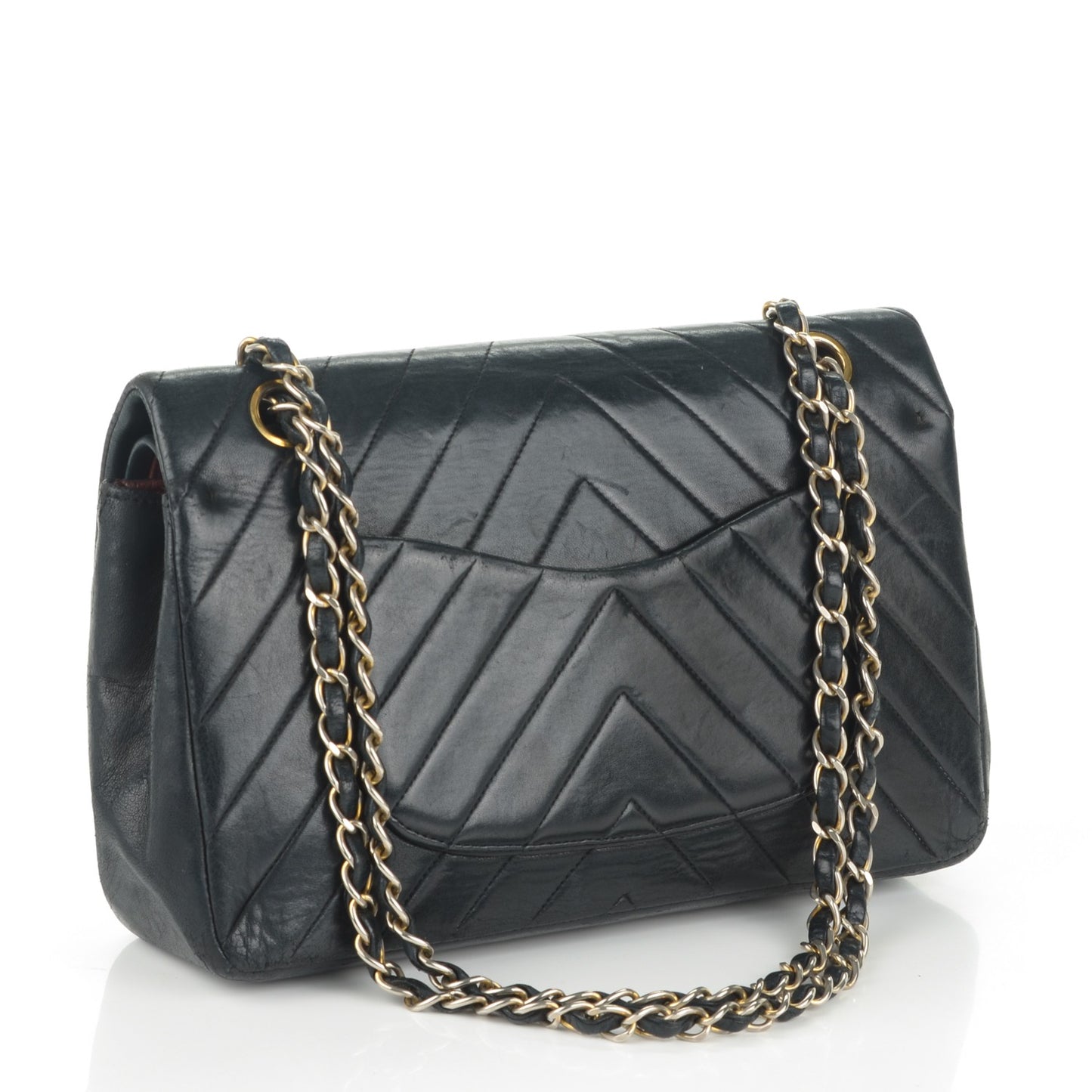 Lambskin Chevron Quilted Medium Double Flap Black