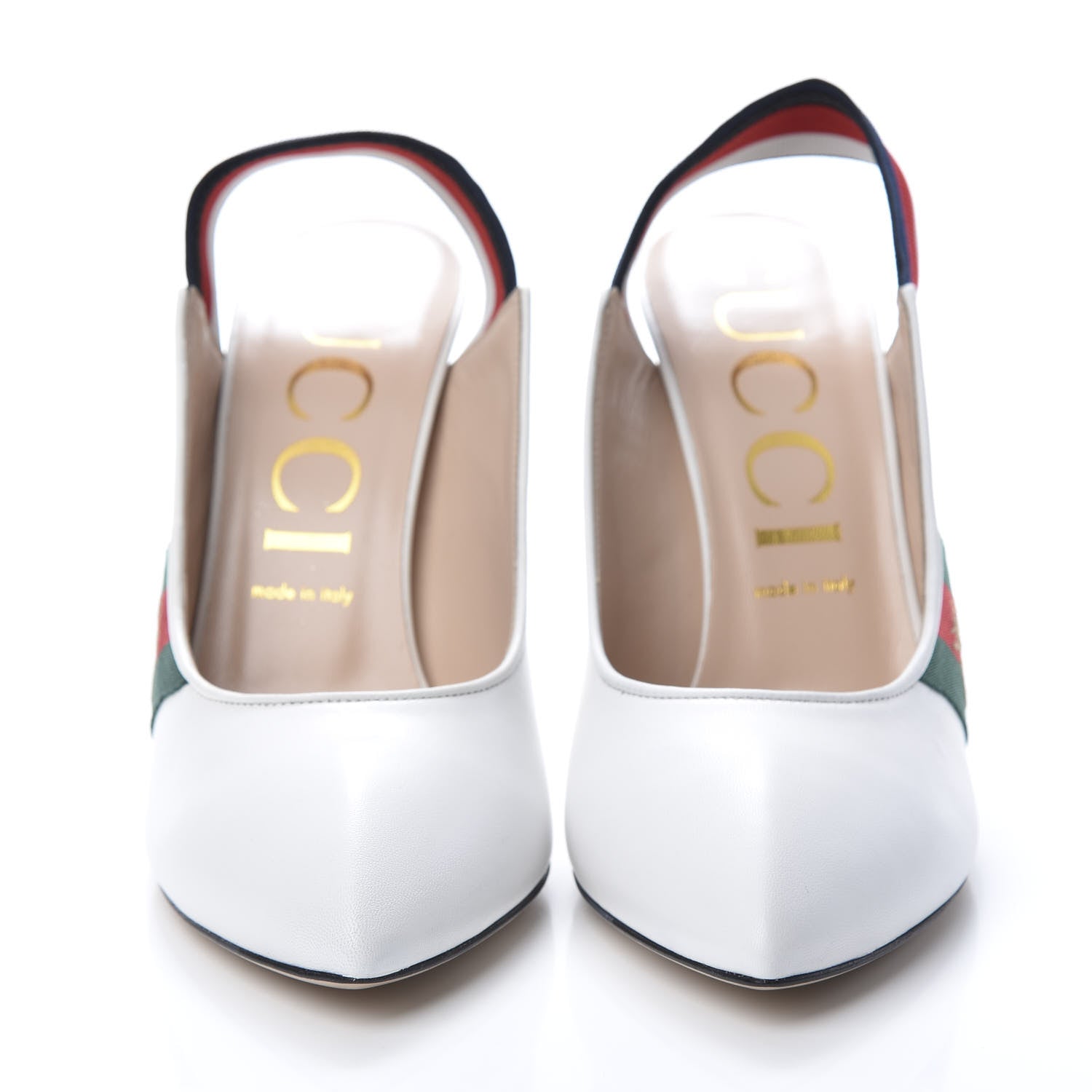 Gucci Malaga Kid Web Sylvie High Heel Slingback Pumps 41 White 2 of 8