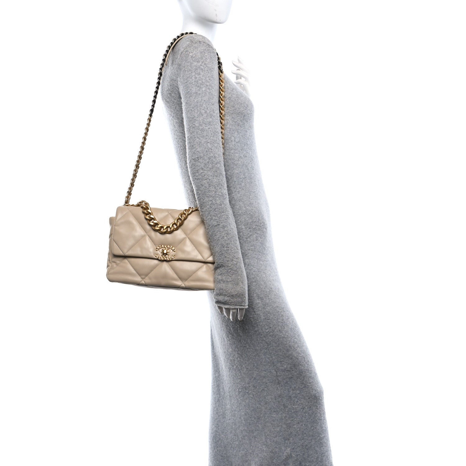 Chanel Lambskin Quilted Large Chanel 19 Flap Beige 2 of 11