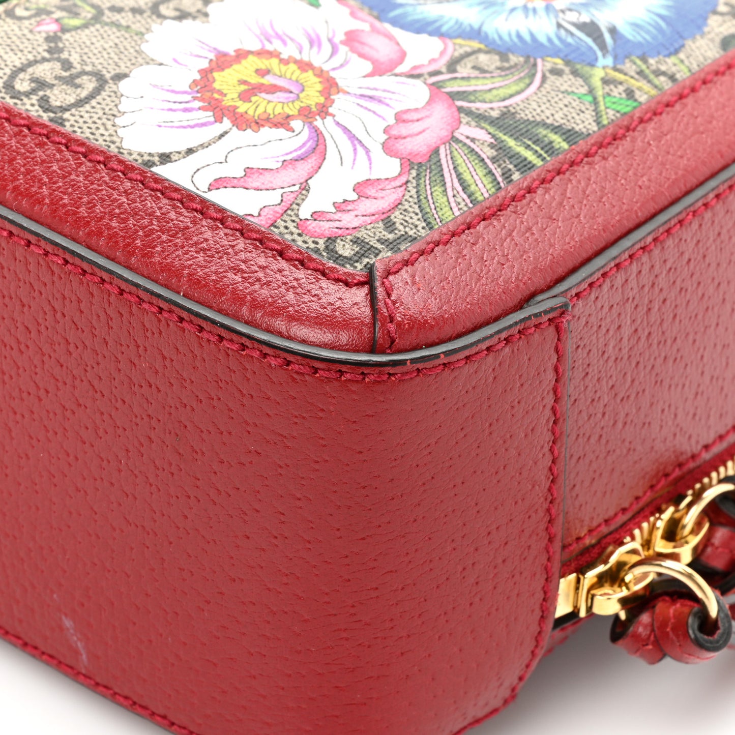 GG Supreme Monogram Flora Web Small Ophidia Top Handle Shoulder Bag Hibiscus Red