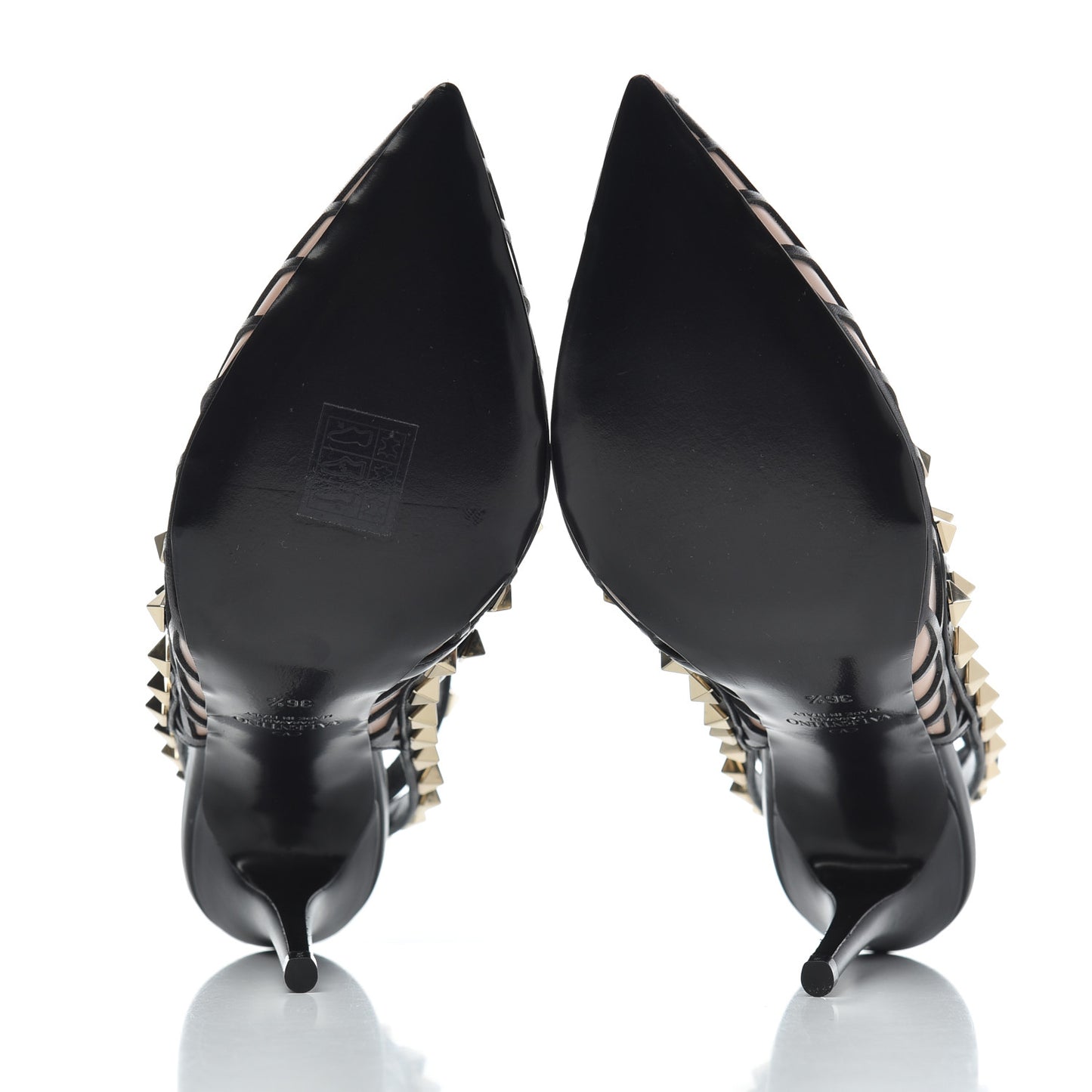 Calfskin Nappa Boudoir Rockstud Ankle Strap 100mm Pumps 36.5 Rose Cannelle Black