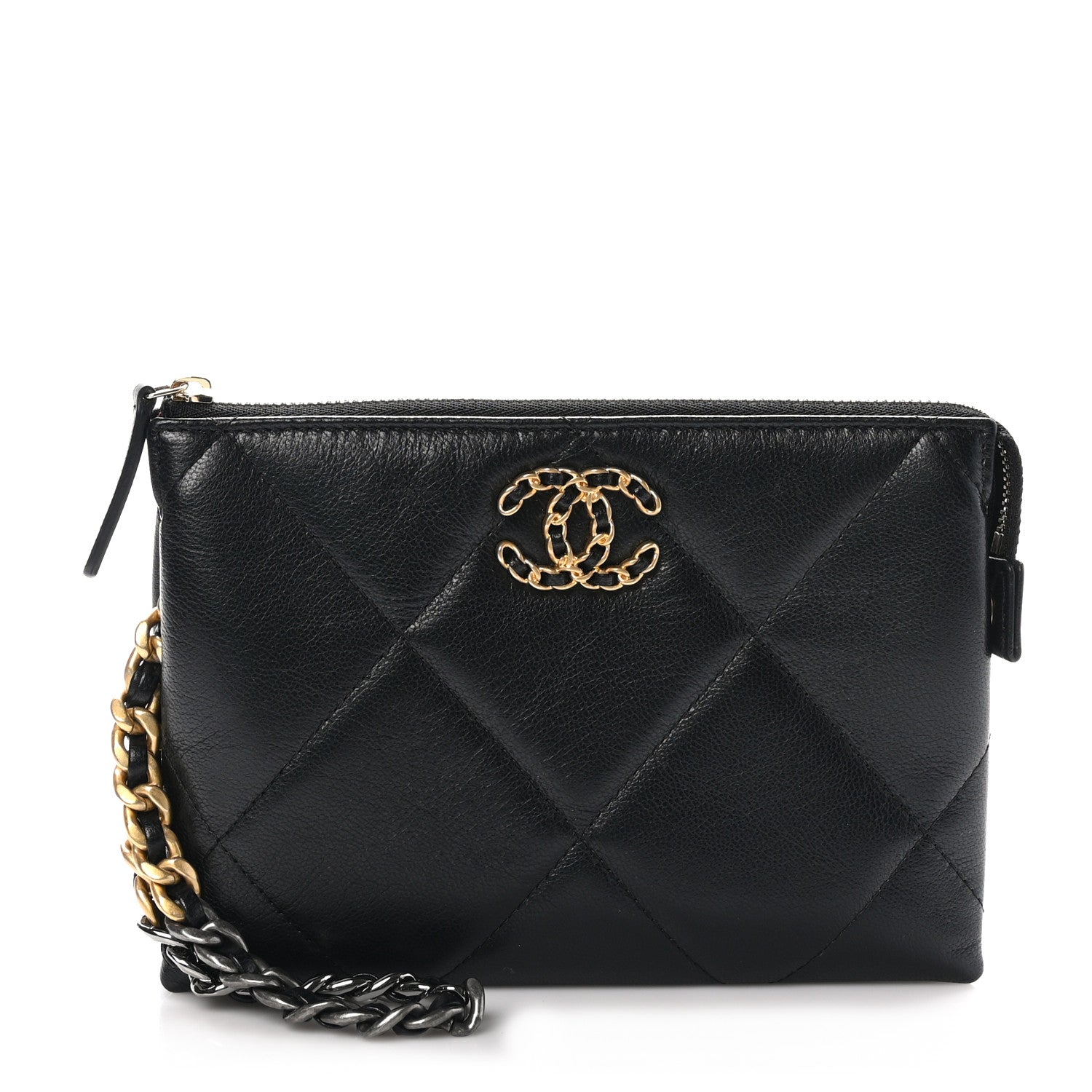 Chanel Shiny Goatskin Quilted Small Chanel 19 Pouch With Handle Black 1 of 12