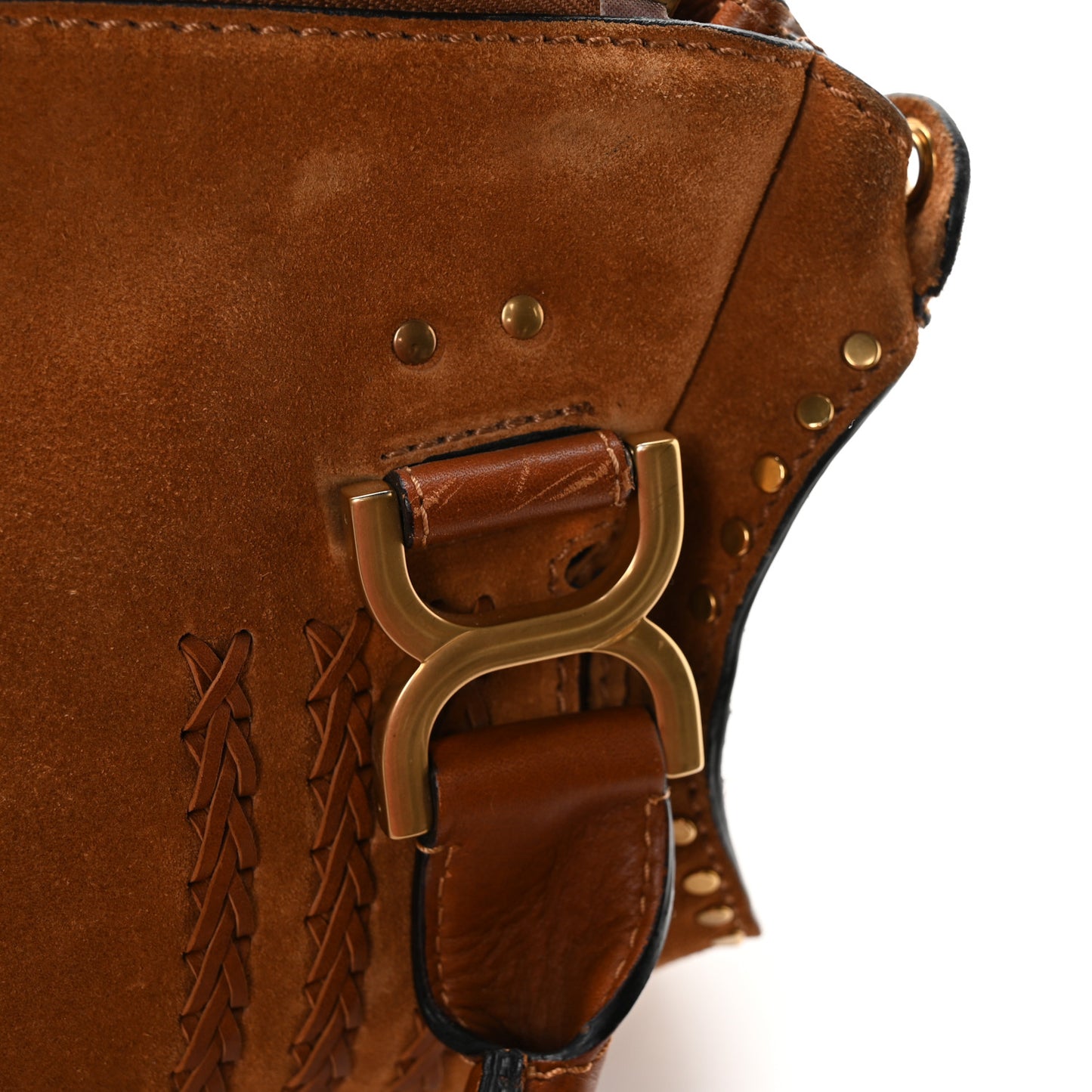 Suede Calfskin Braided Medium Marcie Satchel Caramel
