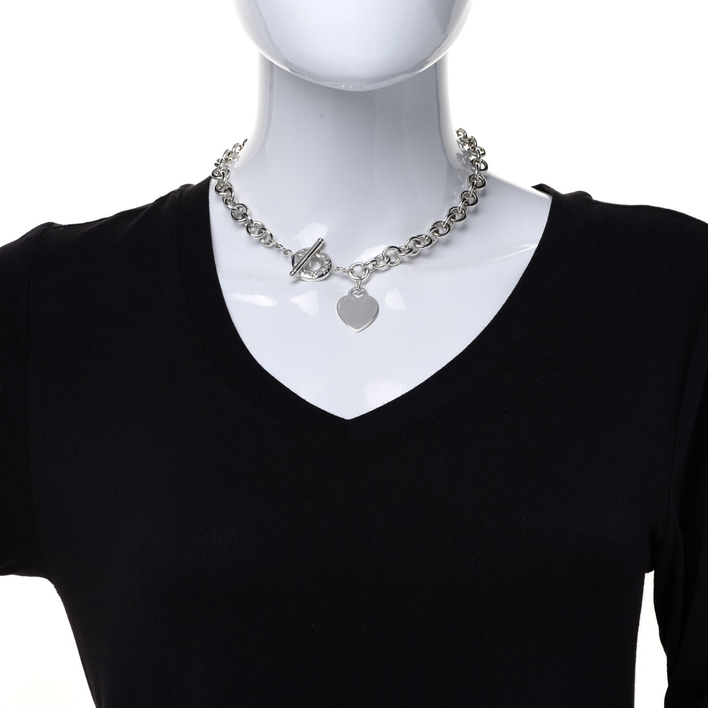 Sterling Silver Heart Tag Toggle Necklace