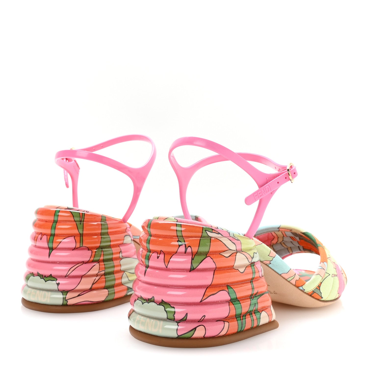 Fendi Fabric Calfskin Promenade Slingback Sandals 35 Arancio Multicolor Lipstick 5 of 8