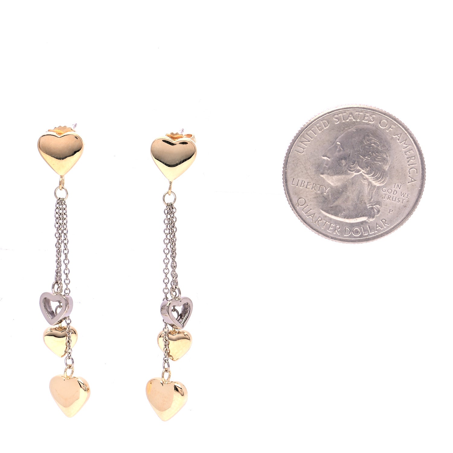 Tiffany 18K Yellow Gold White Gold Multi Heart Drop Earrings 2 of 8