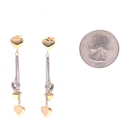 Tiffany 18K Yellow Gold White Gold Multi Heart Drop Earrings 2 of 8