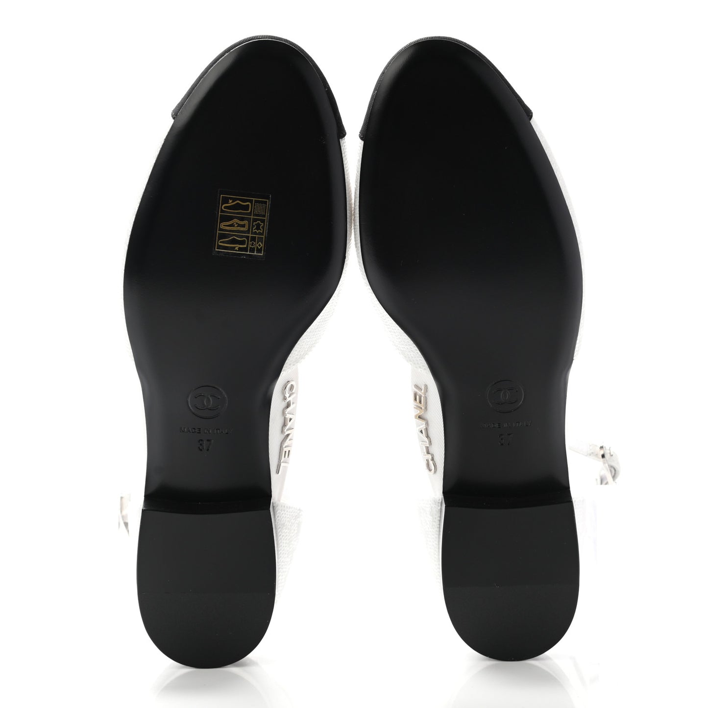 Sequin Grosgrain CC Cap Toe Ankle Flat 37 White Black