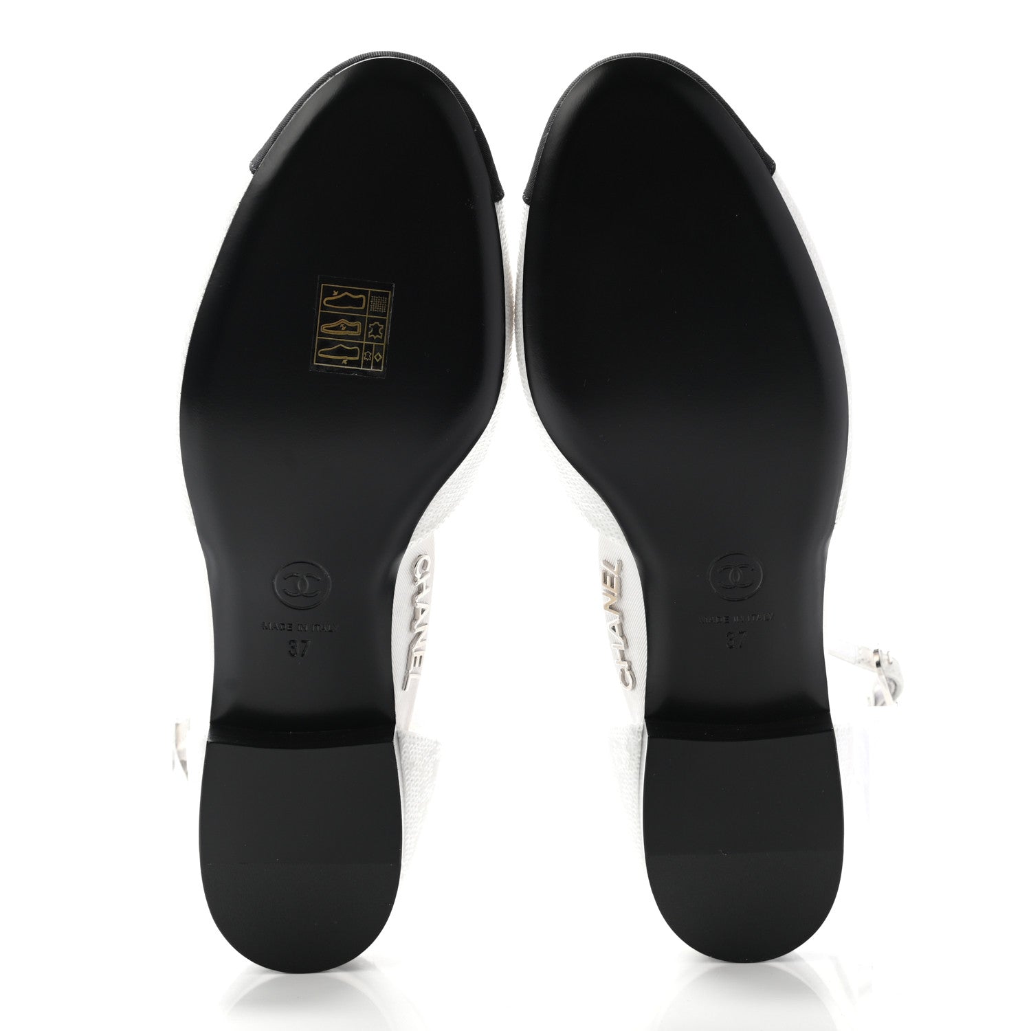 Chanel Sequin Grosgrain CC Cap Toe Ankle Flat 37 White Black 5 of 12