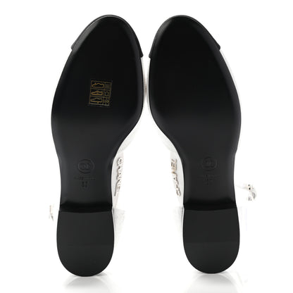 Chanel Sequin Grosgrain CC Cap Toe Ankle Flat 37 White Black 5 of 12