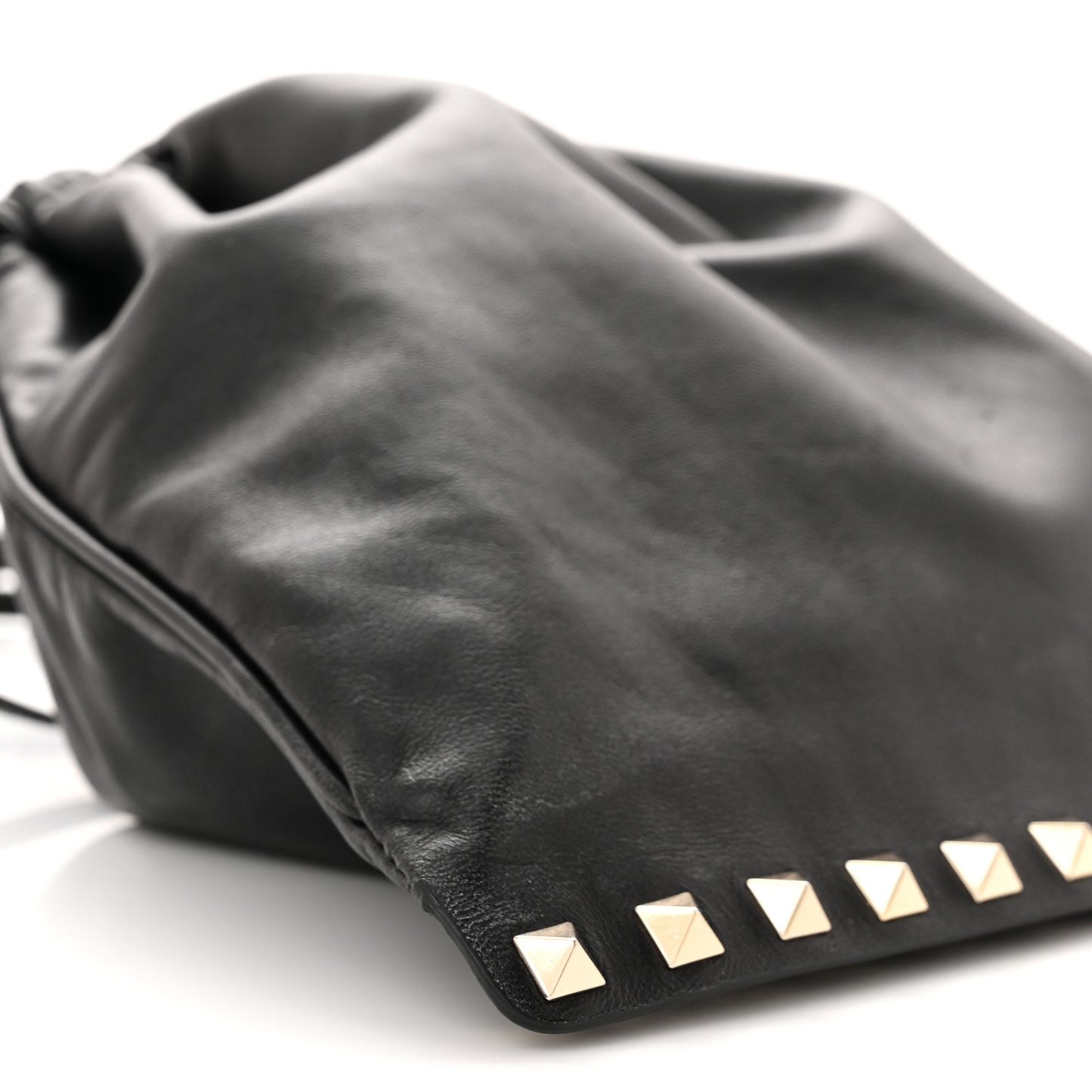 Calfskin Rockstud Drawstring Pouch Black