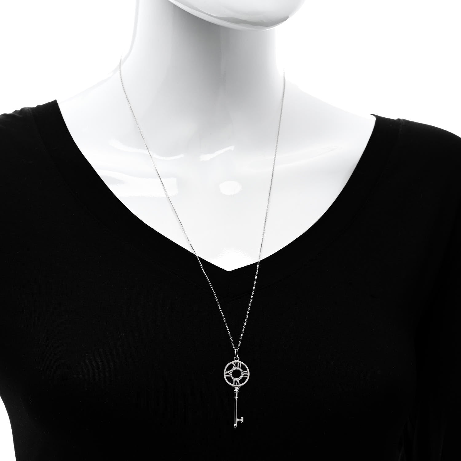 Tiffany 18K White Gold Diamond Atlas Key Pendant Necklace 2 of 7