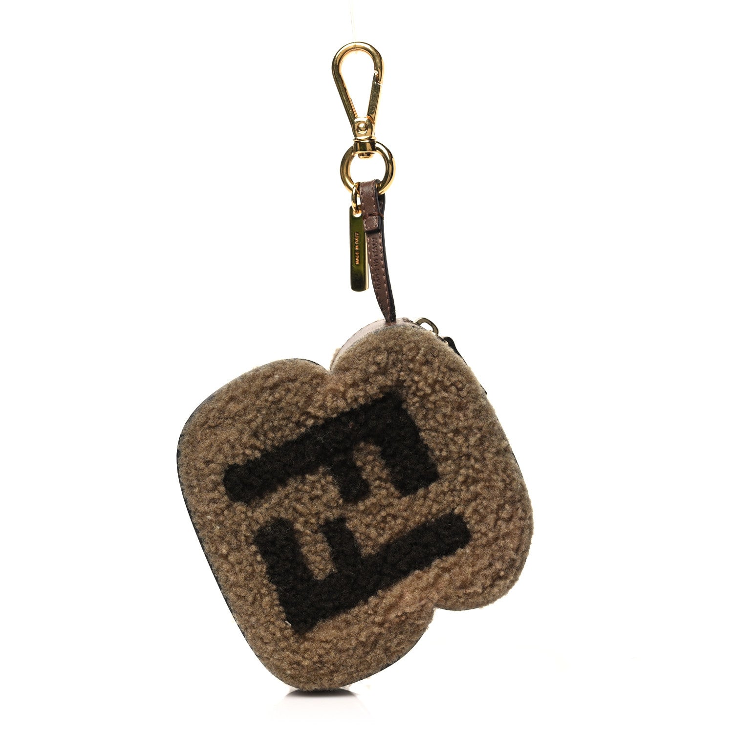 Fendi Shearling Vitello Dolce Macro FF 1974 Dice Bag Charm Multicolor Brown 1 of 10