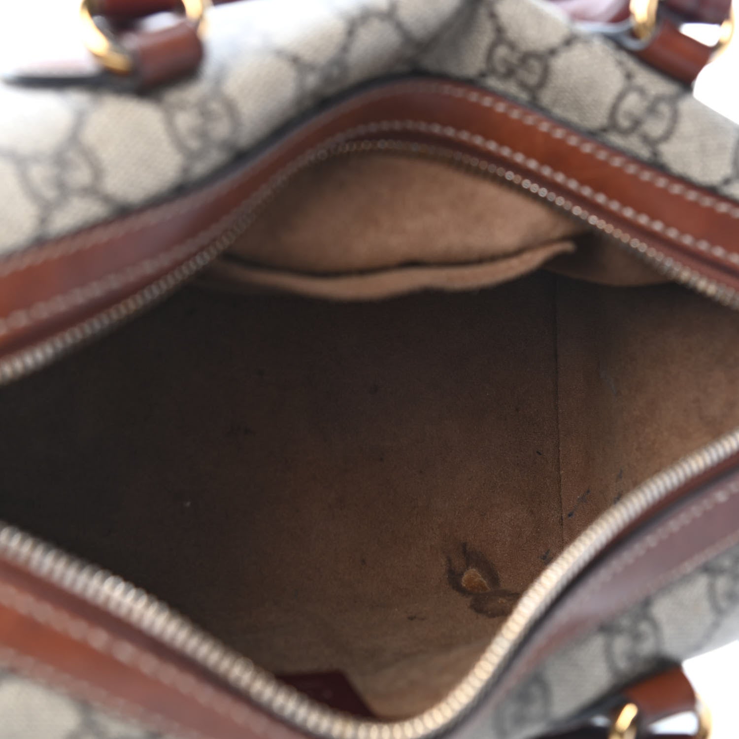 Gucci GG Supreme Monogram Cuoio Toscano Small Boston Beige Ebony Cuir 4 of 10