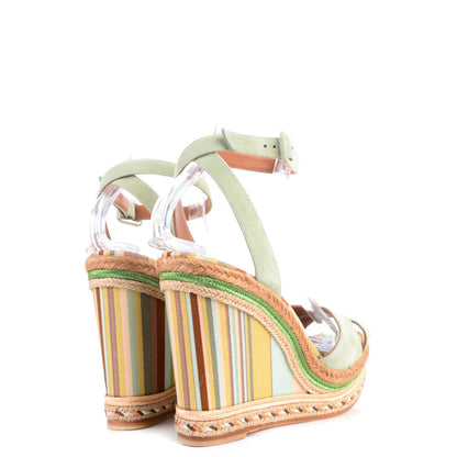 Valentino Garavani Suede Canvas Native Couture 1975 Espadrille Wedge Sandals 40 Green Tea Sorbet Multicolor 4 of 8