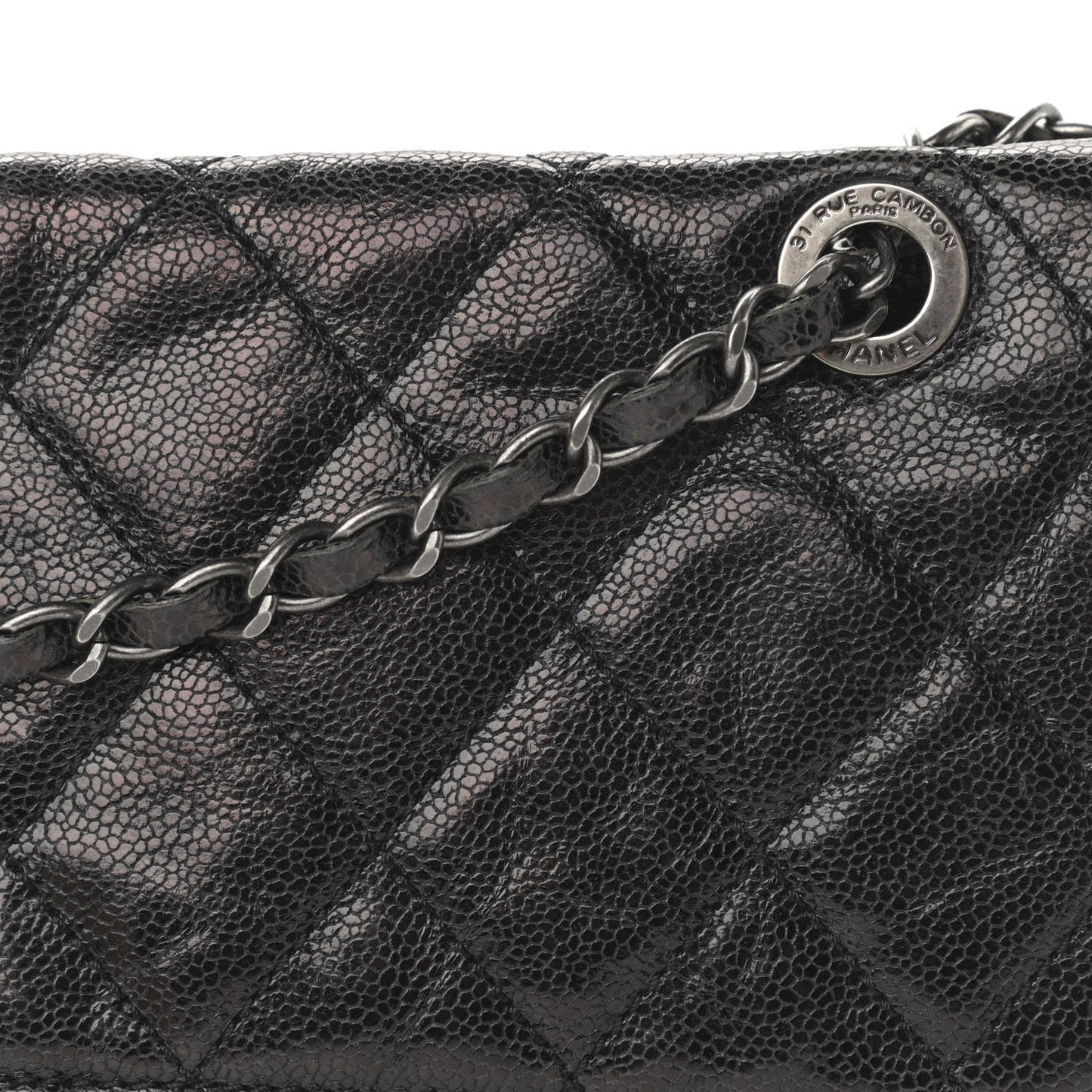 Crumpled Grained Calfskin Jumbo CC Crave Flap Black