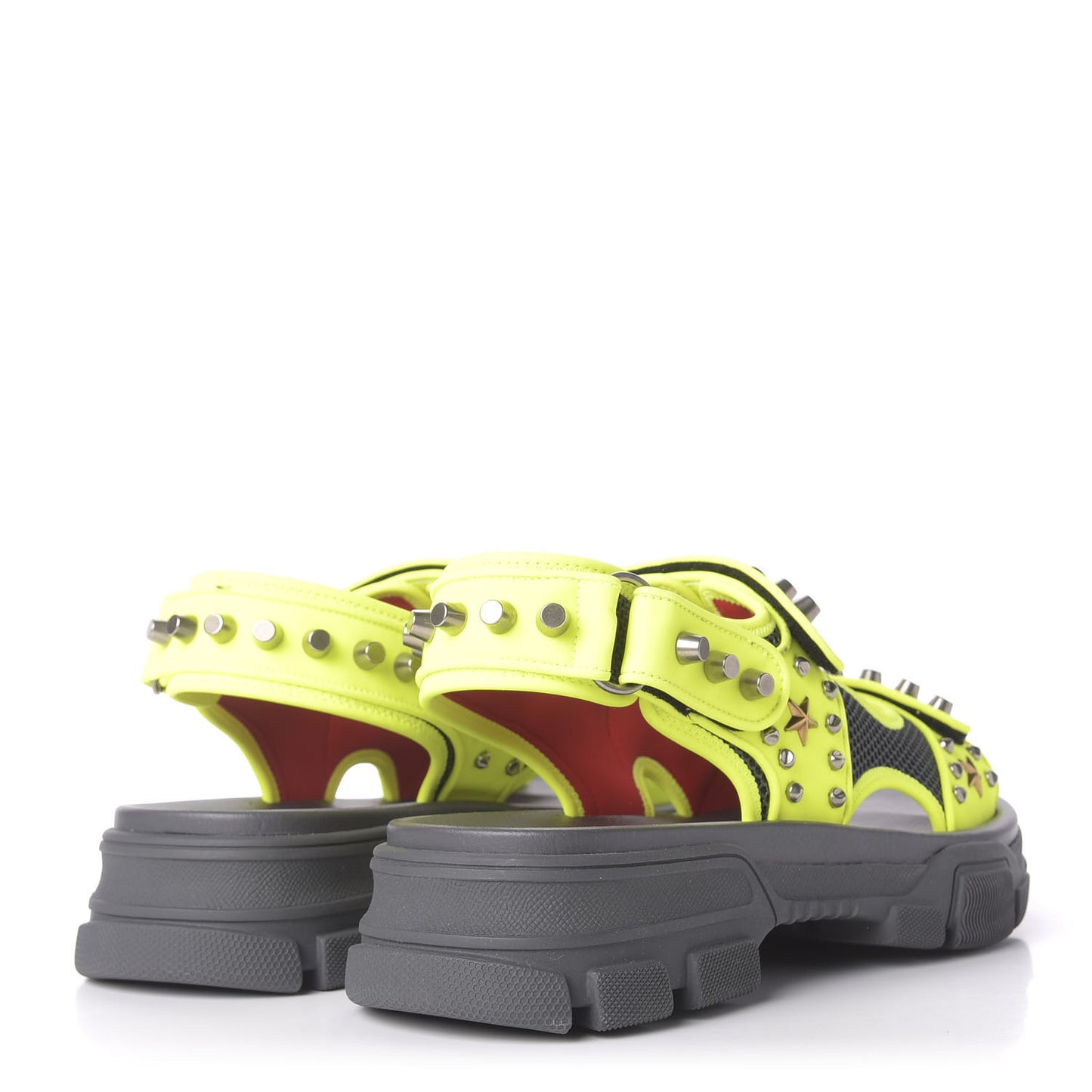 Technical Canvas Calfskin Studded Mens Aguru Sandals 10 Neon Yellow