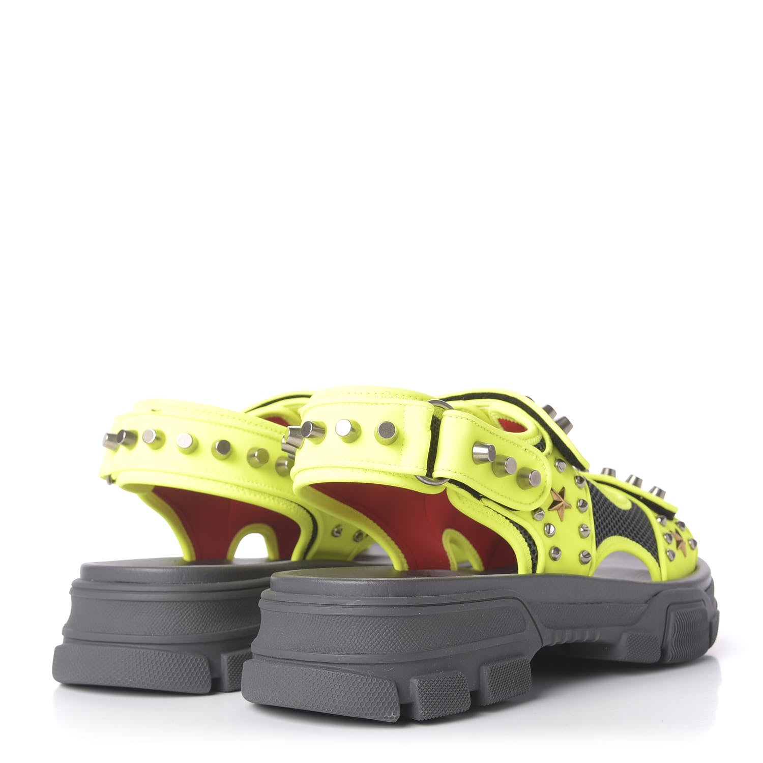 Gucci Technical Canvas Calfskin Studded Mens Aguru Sandals 10 Neon Yellow 4 of 9